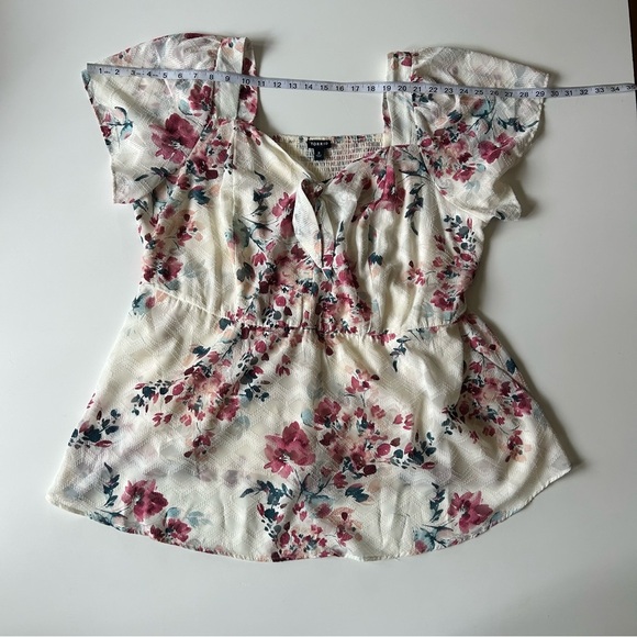 Floral Plus Size Chiffon Women's Top - Cream and Pink - Picture 6 of 10